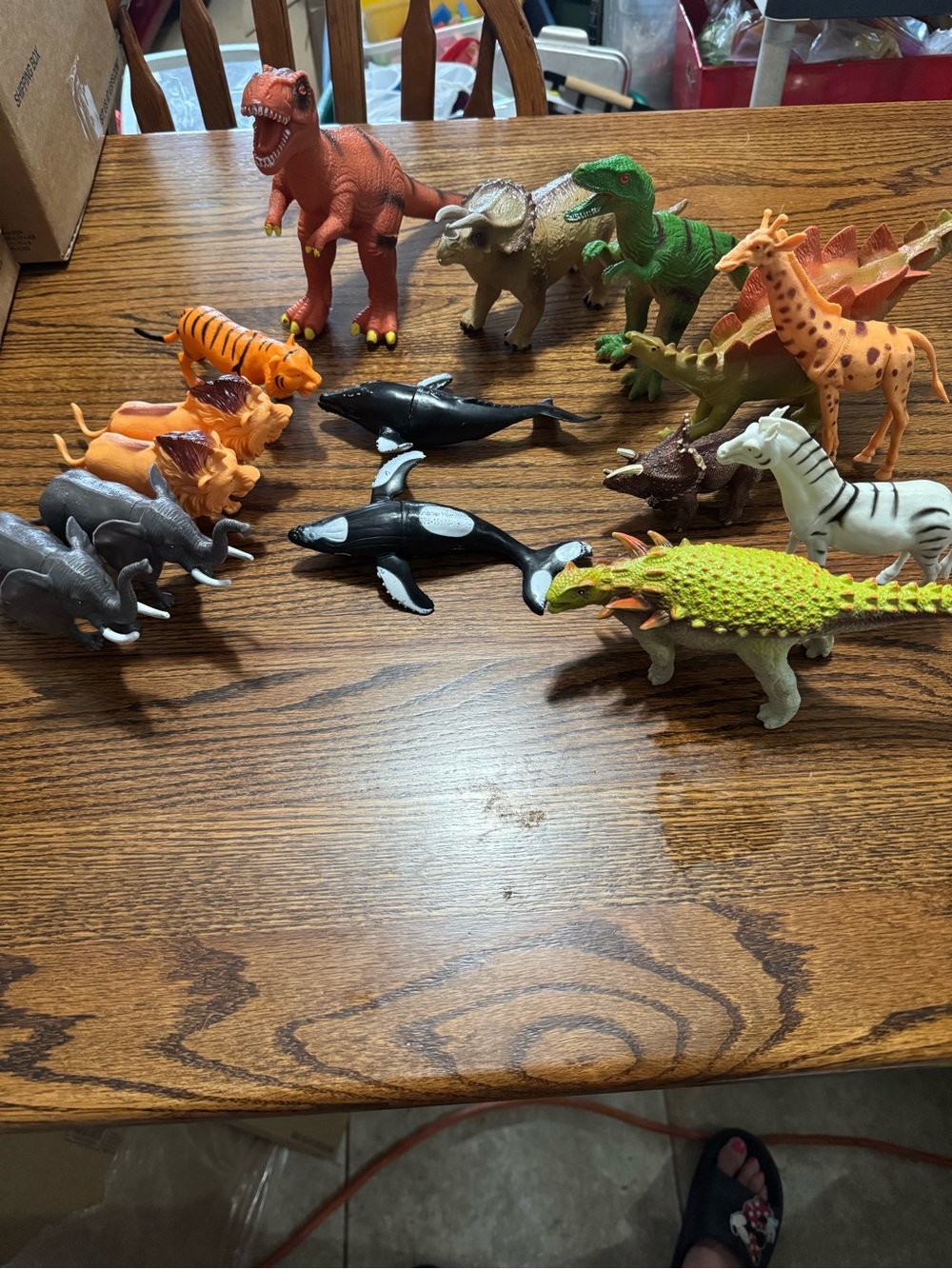 Assorted Kids Animal Toy Set - Green, Orange, Black, White, Brown Figures